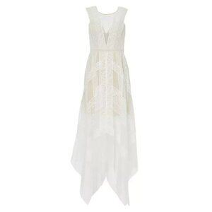 NWT BCBG MaxAzria Andi in Off White Nude Lace Handkerchief Hem Sheer Dress 0